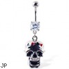 Navel ring with dangling skull with suits