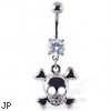 Navel ring with dangling smiling skull