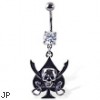 Navel ring with dangling spade with skull and swords