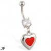 Navel ring with dangling steel red heart