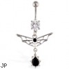 Navel ring with dangling web and black stone