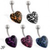 Navel ring with leopard print heart