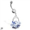 Navel ring with multi jeweled flower dangle