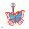 Orange and blue acrylic butterfly navel ring