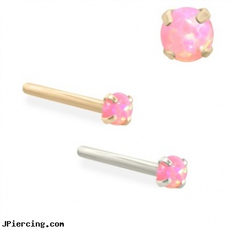 14K Gold Customizable Nose Stud with 2mm Round Pink Opal, peircing prices goldsboro, 14k gold diamond nose piercing, gold body jewelry wholesale, nose piercings in the bible, you look stupid with your nose ring and tongue pierced