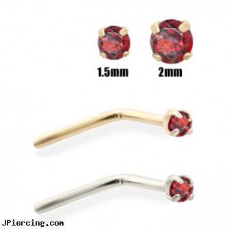 14K Gold Garnet Red Diamond Nose Pin, 14k gold navel rings, bannana belly ring discount gold, 14k gold nipple ring, garnet tongue rings, 14k gold diamond navel rings