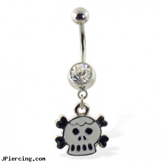 Belly ring with dangling cartoon skull and crossbones, belly button piercings pictures, how to change my belly button ring for the first time, disney belly rings, diseases caused by tongue rings, tongue ring no pierce