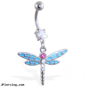 Belly ring with dangling lt blue and pink dragonfly, square gemstone belly jewelry, belly button shields, scorpion belly ring, gold nose rings from pakistan, xandria cock ring