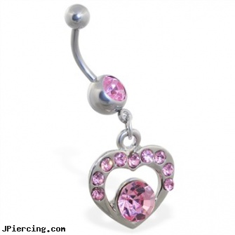 Belly ring with dangling pink jeweled heart with gem, white gold belly rings, turtle belly button rings, nipple bellybuttons and clit jewelry set, tongue ring oral sex, cock ring