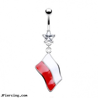 Belly Ring with Dangling Polish Flag, crystal no pierce belly jewelry, birthday belly button rings, tools for belly piercing, buy nose rings, navel ring pain