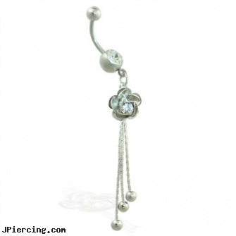 Belly ring with dangling rose and chains, aerosmith belly button rings, white gold belly ring, amythest belly button ring, best place to buy diamond rings, dangling navel jewelry