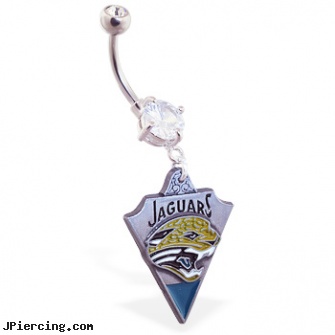 Belly Ring with official licensed NFL charm, Jacksonville Jaguars, fake belly button rings, niobium belly rings, titanium belly rings, proper use of cock ring, ear piercing with sleeper earrings