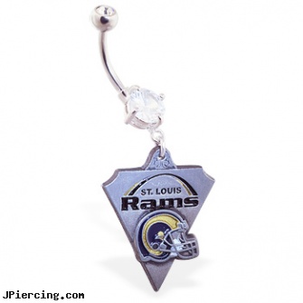 Belly Ring with official licensed NFL charm, St. Louis Rams, initial belly button ring, wholesale belly rings, where can find information on belly button piercing, cock ring instruction, 14k gold diamond navel rings