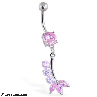 Belly Ring with Pretty Pink Dangle, rhinestone charm belly ring, belly piercings pictures, college belly button rings, prism navel ring, anal probe cock ring