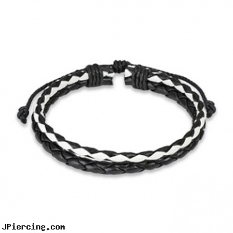 Black & White Braided Layer Leather Bracelet, black hole body piercing, black titanium labret, jack black lord of the cock rings video spoof, white gold nose pin, 14 kt white gold belly button rings