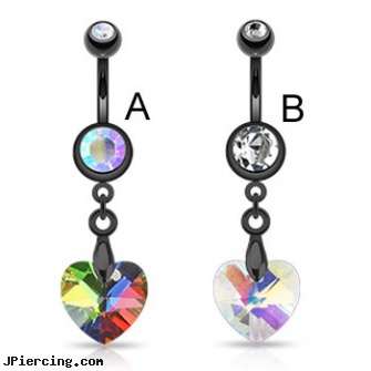 Black navel ring with dangling rainbow prism heart, black penis, labret jewelry black, black hole body peircing, body jewelry superman belly button ring navel, navel ring gauge sizes