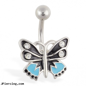 Blue and black butterfly belly ring, black and blue titainum tongue rings, body jewelry blue heart, piercing jewelry black, black female genital piercings, black penis piercing