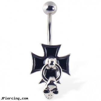 Cross navel ring with door knocker skull, cross belly rings, cross belly button rings, iron cross labret, navel ring teen, navel piercing jewelry