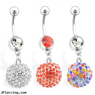 Dangling Disco Ball Belly Button Ring, dangling belly button rings, dangling body jewelry, dangling nipple jewelry stars, discount body jewelry plugs, body and jewelry manufacturer discount