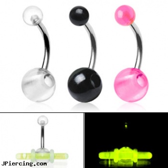 Glowstick belly ring with UV balls, information on belly button piercings, belly button piercing in texas, belly button pierce, nose ring styles, eyebrow ring frequently asked questions