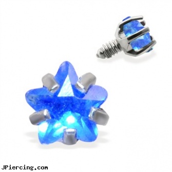 Internally Threaded Star Dermal Top, 14GA, 3mm, Blue, belly ring titanium internally threaded, internally threaded body jewelry, internally threaded straight barbells, threaded ring nipple, threaded rods for tongue rings