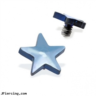 Internally Threaded Titanium Star Dermal Top, 14GA, 4mm, Light Blue, internally threaded body piercing jewelry, internally threaded straight barbells, internally threaded body jewelry, threaded ring nipple, black line titanium body jewelry jewelry nipple