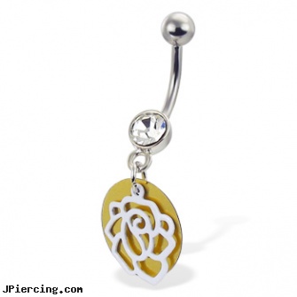 Jeweled belly button ring with rose and circle, 18g jeweled labrets, jeweled belly rings, jeweled labrets, wholesale belly rings, belly ring university of texas