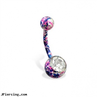 Jeweled pink and blue splatter belly ring, 18g jeweled labrets, jeweled labrets, jeweled navel slave rings, pink nipple rings, pink panther belly button rings