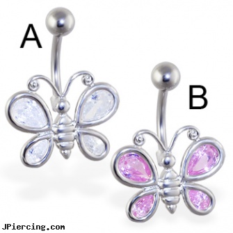 Large jeweled butterfly belly ring, large guage body jewelry, penis rings enlargement, large clitoris, 18g jeweled labrets, jeweled navel slave rings