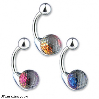 Navel ring with colored crystal ball, fake navel rings, patrick navel rings, navel ring, bell button rings, pierced nipple rings