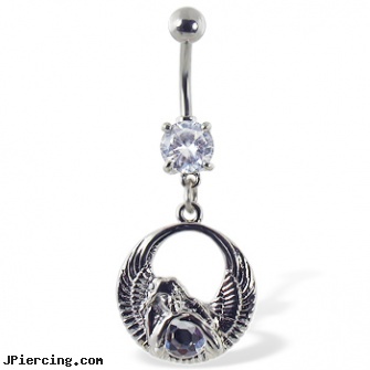 Navel Ring with Dangling Angel Holding Gem, versace navel ring, nemo navel jewelry, male navel piercing, nipple rings photos, how to make cock rings