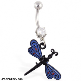 Navel ring with dangling black and blue dragonfly, low rider pants navel ring sex, quad navel ring, navel piercing fat, nipple rings for women, cock rings closeout