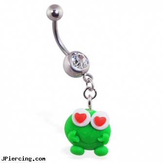 Navel ring with dangling clay love frog, piercing of the navel, navel piercing not healing, flexable navel rings, christina nipple ring, makeovers and nose rings