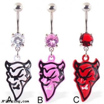 Navel ring with dangling colored devil head, what are the symptoms of my navel piercing being infected, navel ring starter twister wholesale, care for navel piercing, tounge ring retainer, indian culture nose ring