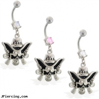 Navel ring with dangling cowboy skull and guns, surgical steel navel rings, keloid navel piercing, navel rings and gauge sizes, arab strap cock ring, clip lip ring