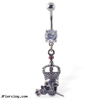 Navel ring with dangling crowned skull biting rose, navel, witchcraft navel jewelry, custom navel ring, septum rings, lolipop eyebrow ring porn