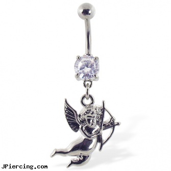 Navel ring with dangling cupid, navel piercing, tongue piercing navel piercing, body piercing navel clamps, what to do when your tongue ring begins to close, horseshoe belly button ring