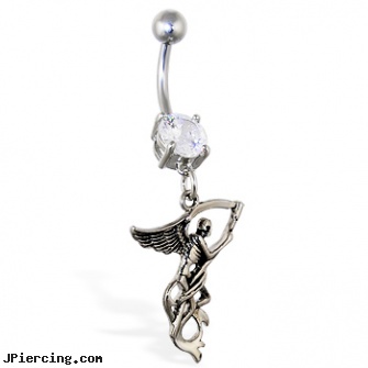 Navel ring with dangling grim reaper, jeweled navel slave rings, problems with navel piercing, inverse navel piercing pictures, zodiac tongue ring, golden retriever belly button rings