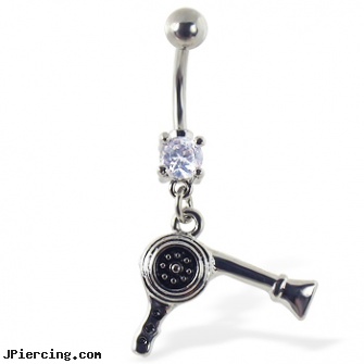 Navel ring with dangling hair dryer, navel piercing articles, body jewelry superman belly button ring navel, navel piercing complication, nipple ring photo, rolling stones tongue ring