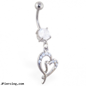 Navel ring with dangling jeweled broken heart, navel piercing and hibiclens, cincinnati navel piercing, piercing your own navel, platinum belly rings, lip rings