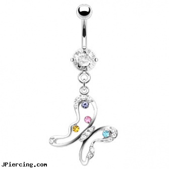 Navel ring with dangling jeweled butterfly, cute navel ring, navel piercing infected, pictures of navel piercing, mood belly rings, cock rings cockring