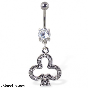 Navel ring with dangling jeweled club, white gold top down navel rings, non-piercing navel rings, mistle toe navel jewelry, real gold nose rings from india, can you breast feed with nipple rings