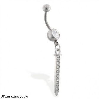 Navel Ring with Dangling Jeweled Dagger, about navel piercings, navel piercing do it yourself, inch navel ring, hematite tongue ring, oral sex better with tongue ring