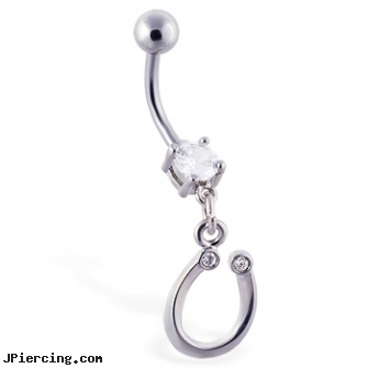 Navel ring with dangling jeweled horseshoe, holiday navel rings, navel ring pic, cheap navel rings, ultimate cock ring, dangling heart belly button ring