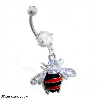 Navel ring with dangling ladybug, navel rings football, navel piercing pic, hand made navel rings, belly button ring care, picture of bull with ring in nose