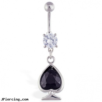 Navel ring with dangling large black jeweled spade, procedure of navel piercing, belly navel rings for sale, male navel ring, tounge ring, what does cock ring do sex