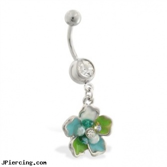 Navel ring with dangling multi-jeweled epoxy flower, navel piercing infected, jewish navel jewelry, navel ring gauge sizes, wholesale belly rings, pictures of penis rings