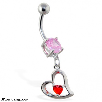 Navel ring with dangling red jeweled heart, titanium navel rings, antique navel rings, keloid navel piercing, what will cock ring do for me, 12 gauge belly rings