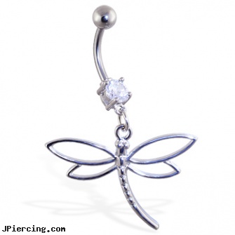 Navel ring with dangling steel dragonfly with hollow wings, reversed celtic navel ring, diamond navel ring, navel piercing keloid, using cock rings, christmas belly button rings