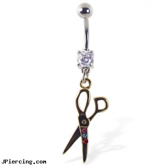 Navel ring with dangling yellow scissors with gems, patrick navel rings, navel ring care, navel belly rings, penis ring toss, cock ring and teasing